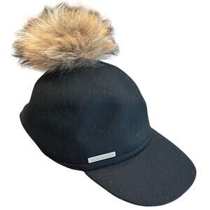 Soia & Kyo Black Felt Wool Marlow Riding Cap Asiatic Raccoon Fur Heritage Preppy